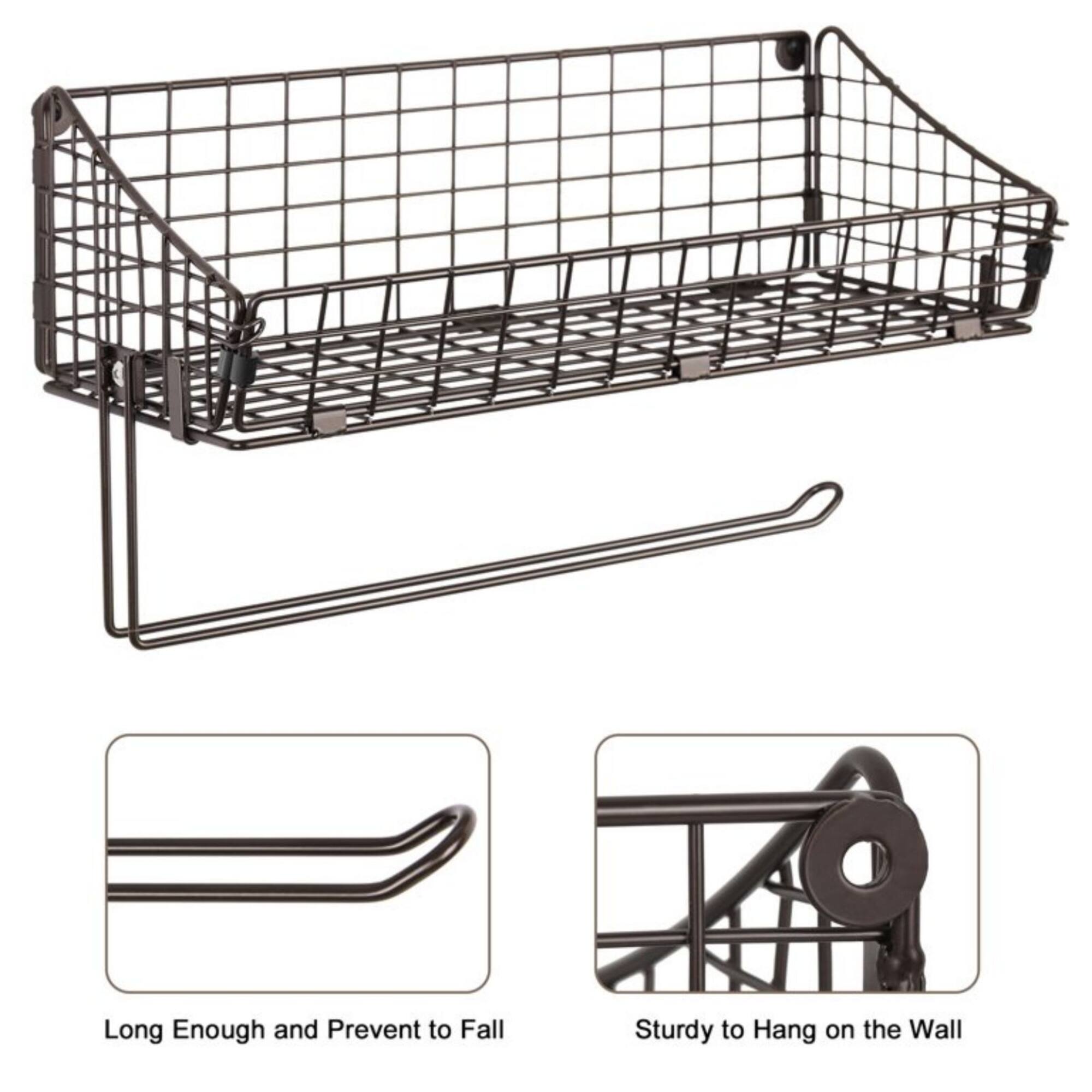 NEX™ 16" Wall Mounted Wire Basket Shelf & Paper Roll Holder